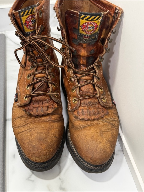 Vintage Justin Original Brown Leather Lace Up Work Boots Men\'s 8 D main image 7